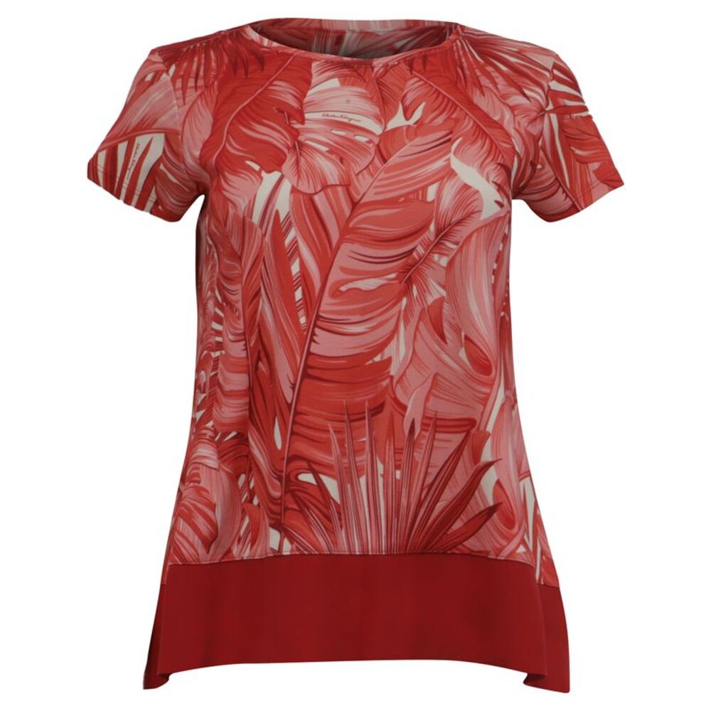Salvatore Ferragamo Tropical-Print T-Shirt in Red Cotton